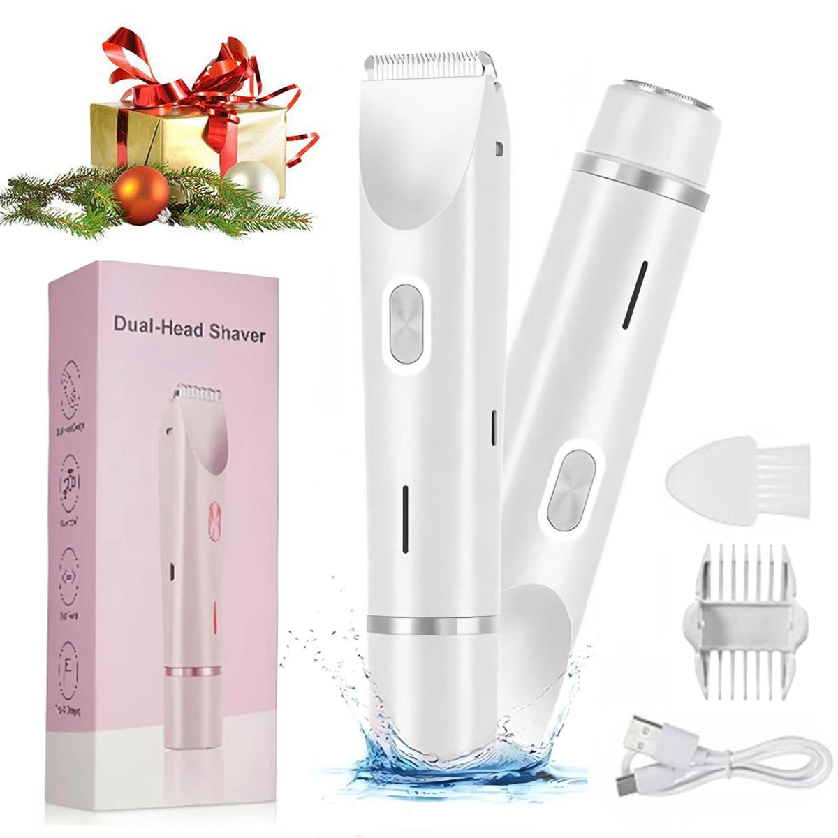 2-in-1 Rechargeable Electric Razor for Women - Painless Bikini, Underarm & Body Hair Trimmer, Waterproof