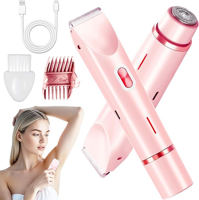 2-in-1 Rechargeable Electric Razor for Women - Painless Bikini, Underarm & Body Hair Trimmer, Waterproof