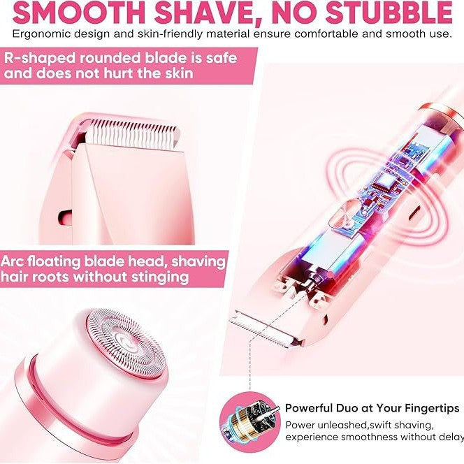 2-in-1 Rechargeable Electric Razor for Women - Painless Bikini, Underarm & Body Hair Trimmer, Waterproof