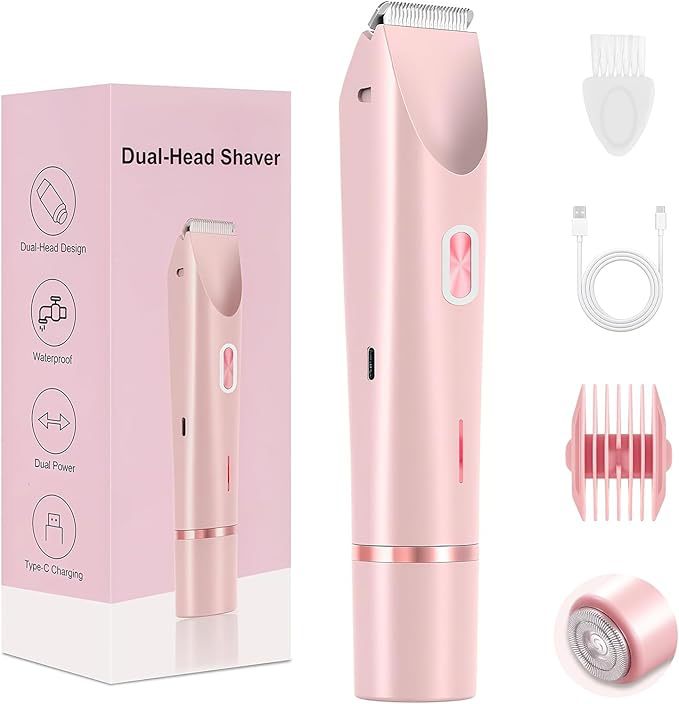 2-in-1 Rechargeable Electric Razor for Women - Painless Bikini, Underarm & Body Hair Trimmer, Waterproof