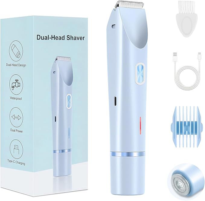 2-in-1 Rechargeable Electric Razor for Women - Painless Bikini, Underarm & Body Hair Trimmer, Waterproof