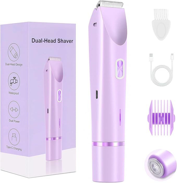 2-in-1 Rechargeable Electric Razor for Women - Painless Bikini, Underarm & Body Hair Trimmer, Waterproof